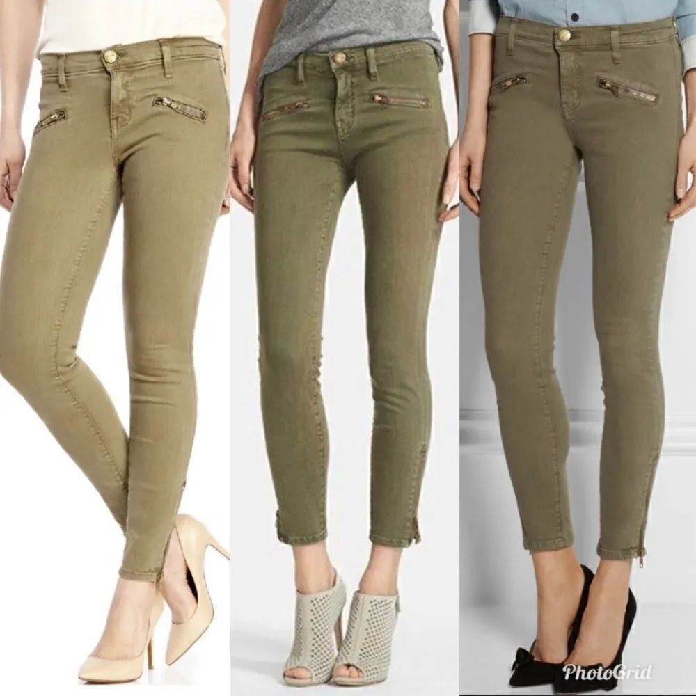 Revolve CURRENT/ELLIOTT Soho Zip Stiletto Pants in Army Green